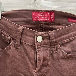 Lucky Brand Women's Burgundy Charlie Skinny Coated Denim Ankle Jeans US 0/25